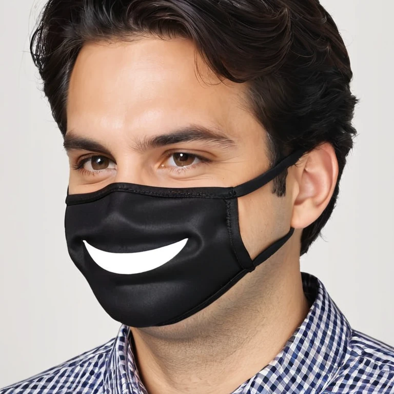 serious man, putting on smile mask,