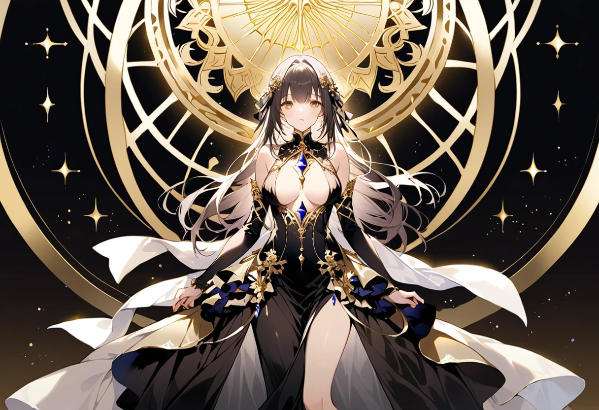 Hourglass Dresses、Underboob、非常に機械仕掛けでgod々A delicately crafted background、gold background、god、𓀀