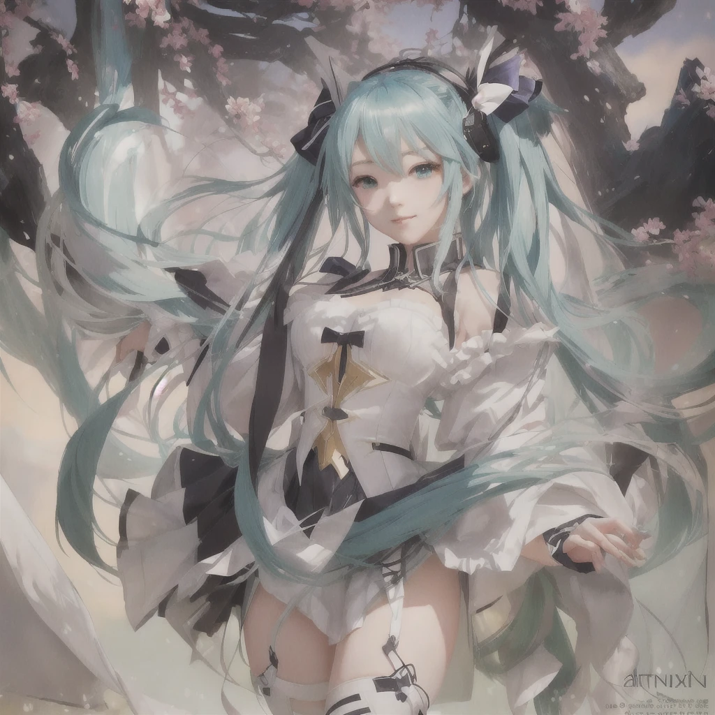 Anime girl with long hair and blue eyes in a field, artstation pixivでトレンド, Digital art on pixiv, Portrait of Hatsune Miku, Hatsune Miku portrait, Zerochan Art, pixiv Contest Winner, mikudayo, Highly detailed official artwork, From Arknights, Official Anime Artwork, Beautiful anime art, guweiz on pixiv artstation