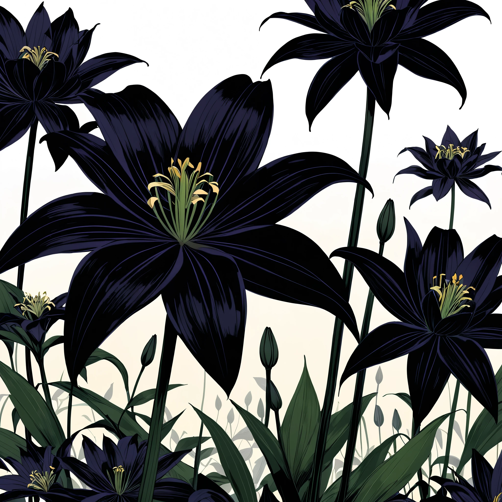 Giant black lily，Central Composition，Close-up，graphic novels illustration