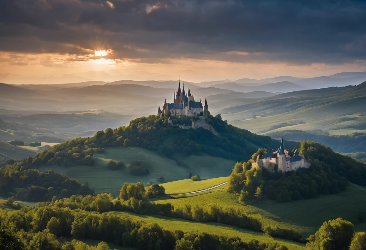 (8К, Необработанное фото, Лучшее качество, шедевр:1.2), (реалистичный, photo-реалистичный:1.37) , 1 девушка, (карусель, ночь), landscape from Middle-earth, in the distance there are ruined castles, elves and people on horseback, a bloody battle, on the horizon the grandfather's mountains and gray forests, the sky in burgundy blue soft stripes, Epic Composition