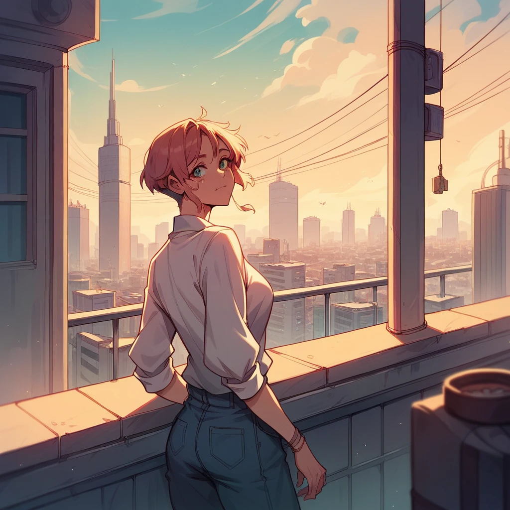 sunset in the city, skyscrapers, beautiful sky, no human in there
