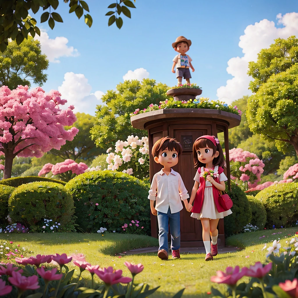 Girl and boy in the flower park