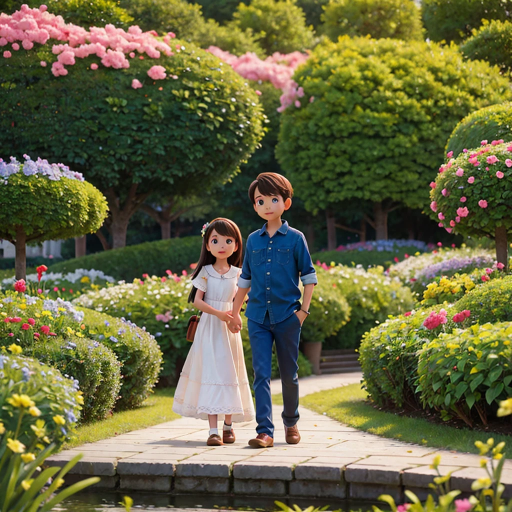 Girl and boy in the flower park