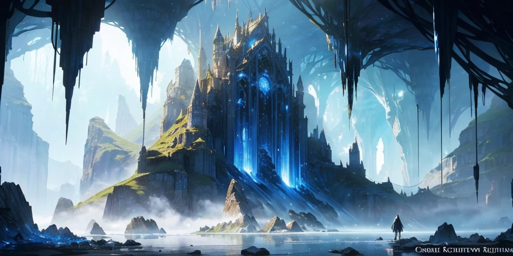 "(author:Greg Rutkowski: 1.2), (masterpiece), (best quality), extremely Beautifully and beautiful, illustration, (Fantasy Landscape), A mesmerizing Fantasy Landscape with enchanting elements blending seamlessly. (The majestic Crystal Cave mine), Huge crystals, Decorated with vibrant blue light,Reflecting the surroundings. There is a sense of tranquility and wonder in the air, Invite to explore and discover, Depth of Field, Human Development Report, complex, Beautifully"