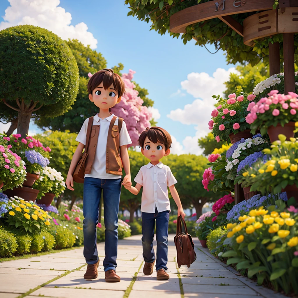 Girl and boy in the flower park