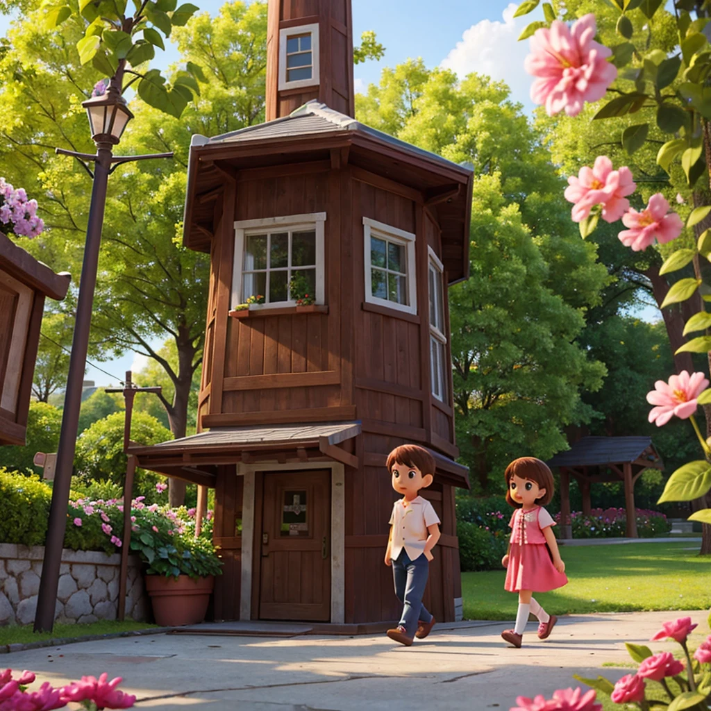 Girl and boy in the flower park
