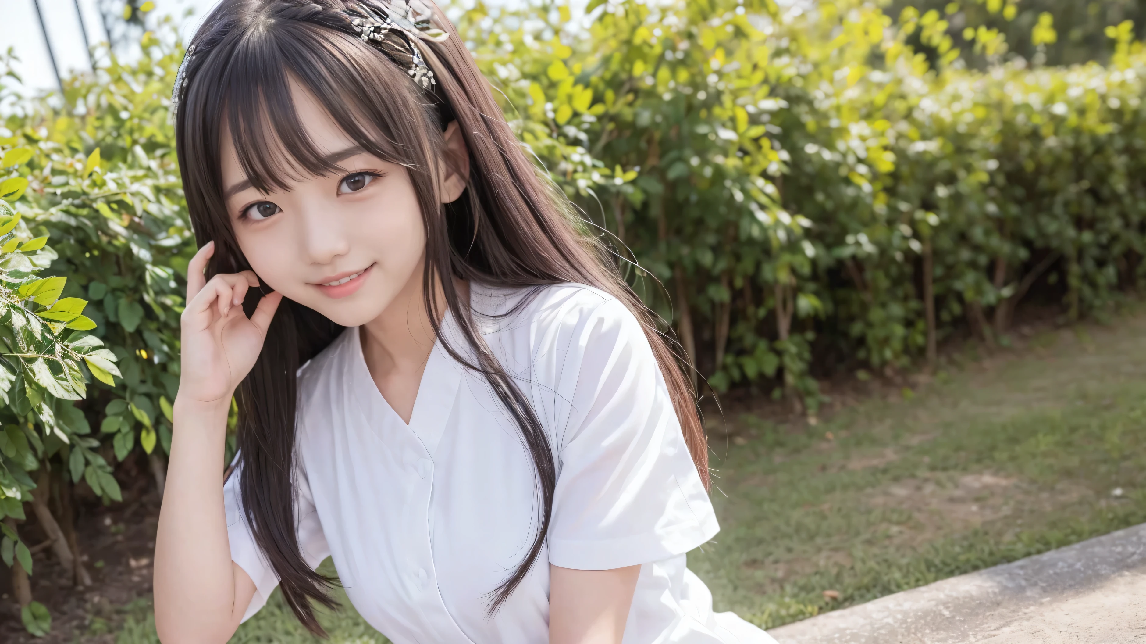 ((Attention to detail)),(Super detailed), 非常に詳細な CG ユニティ 8K 壁紙, beautiful girl,((Two people)), Highest quality, 8K, 11 years old、girl、Long straight hair、Summer outfit、((Happy smile))、Bust Shot、（sea）、