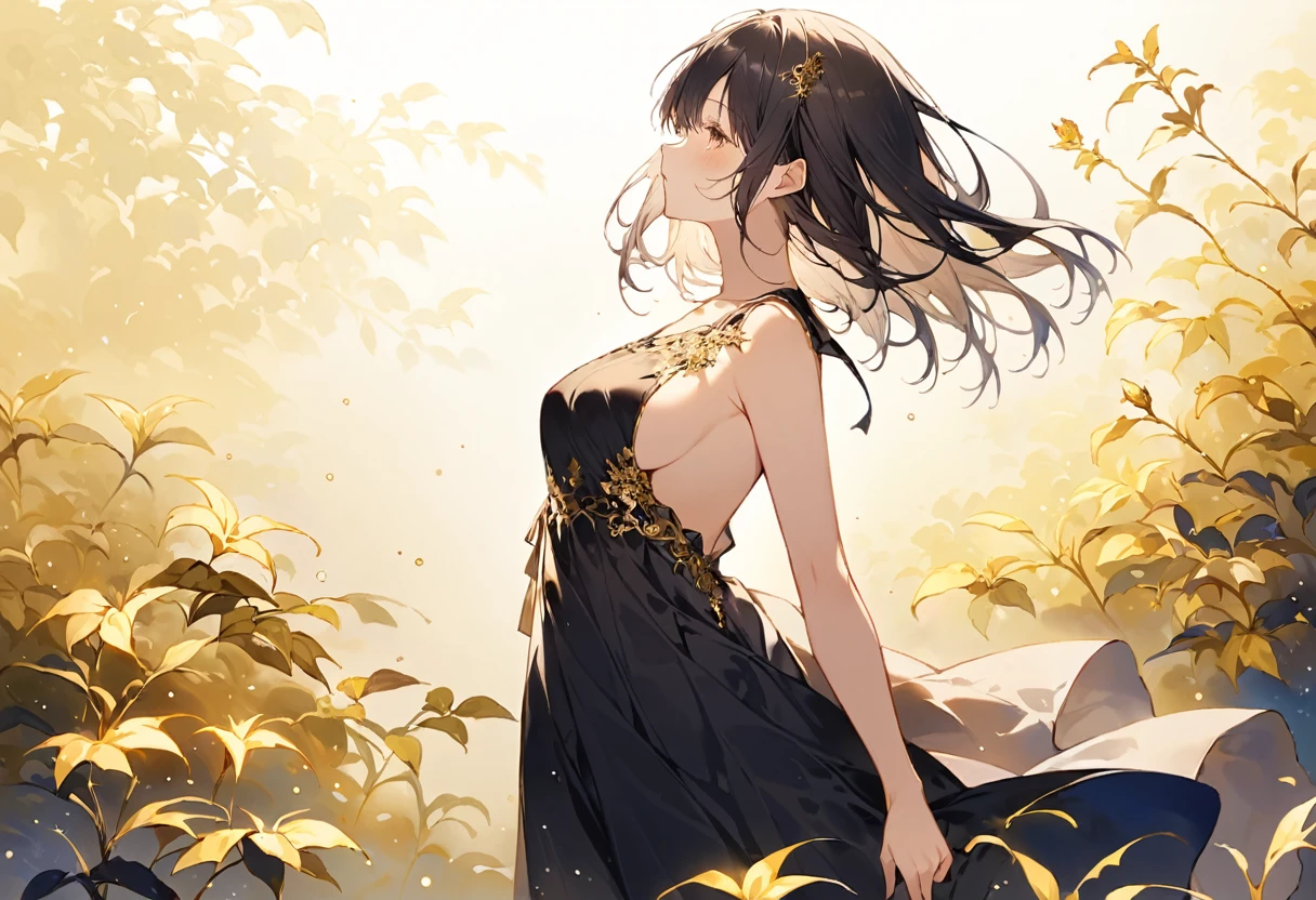 Dirty Dress Dress、Underboob、非常に機械仕掛けでgod々A delicately crafted background、gold background、god、𓀀、From the side、Nature
