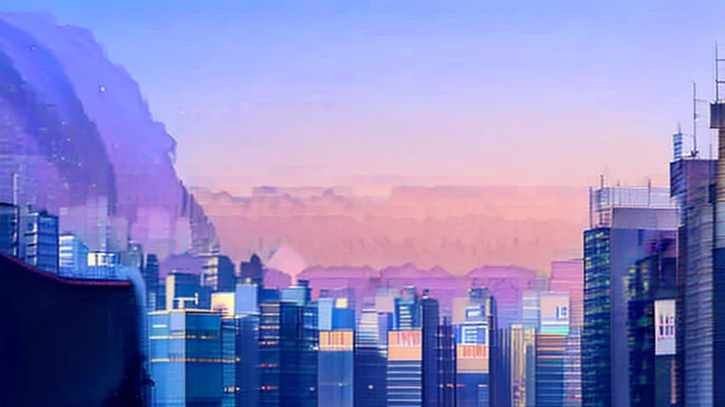 sunset in the city, skyscrapers, beautiful sky, no human in there
