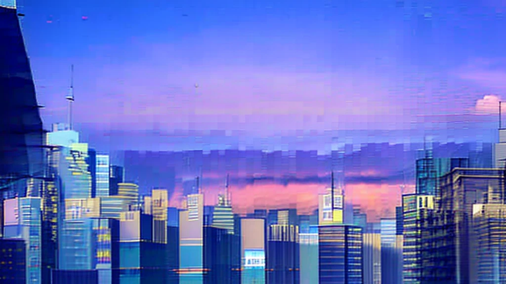 sunset in the city, skyscrapers, beautiful sky, no human in there