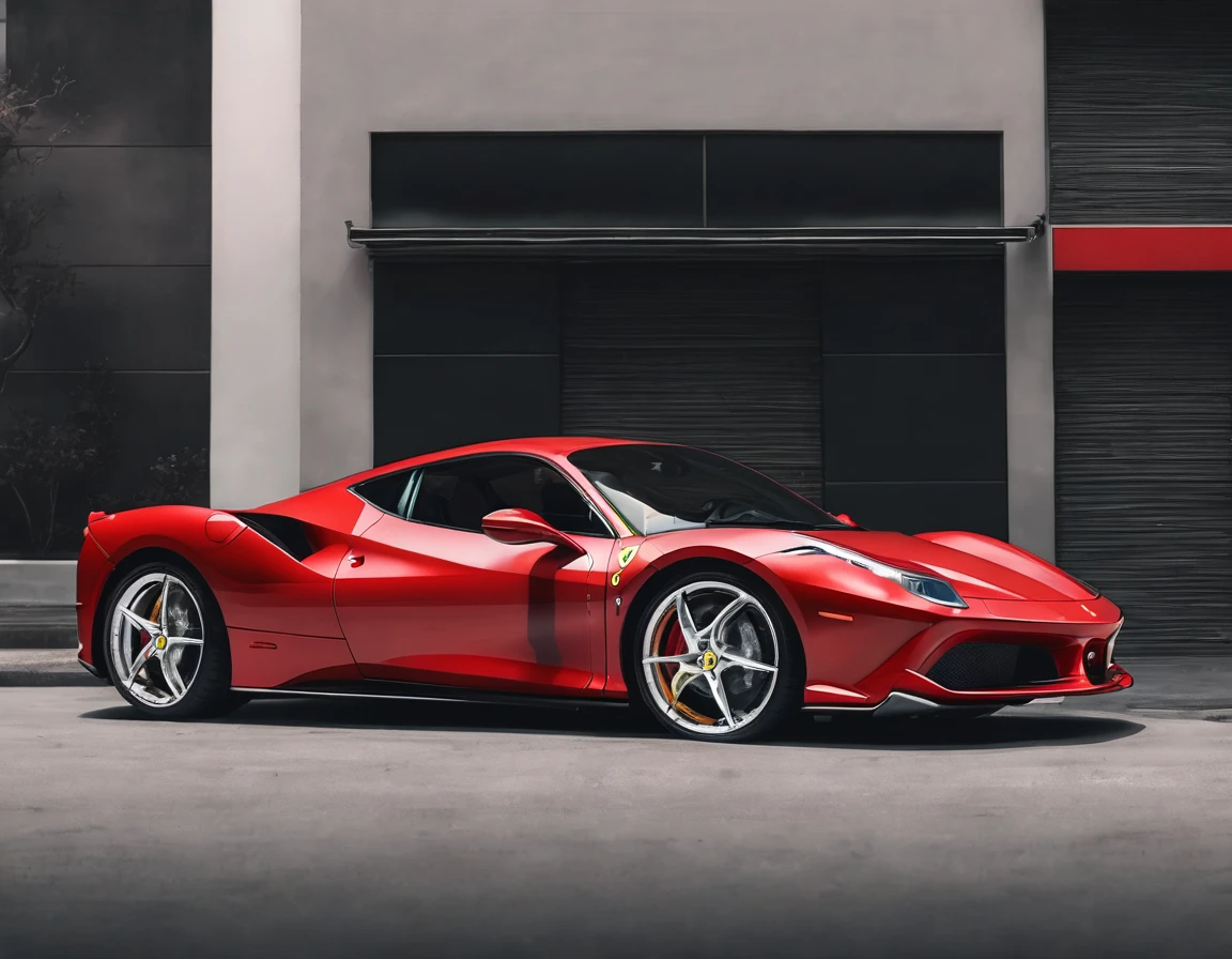 UP vehicles, Ferrari red, With sports rim 17, Tires 215, reduce, With chrome exhaust pipe, dark windows, There&#39;s a horse painted on the hood, high resolution