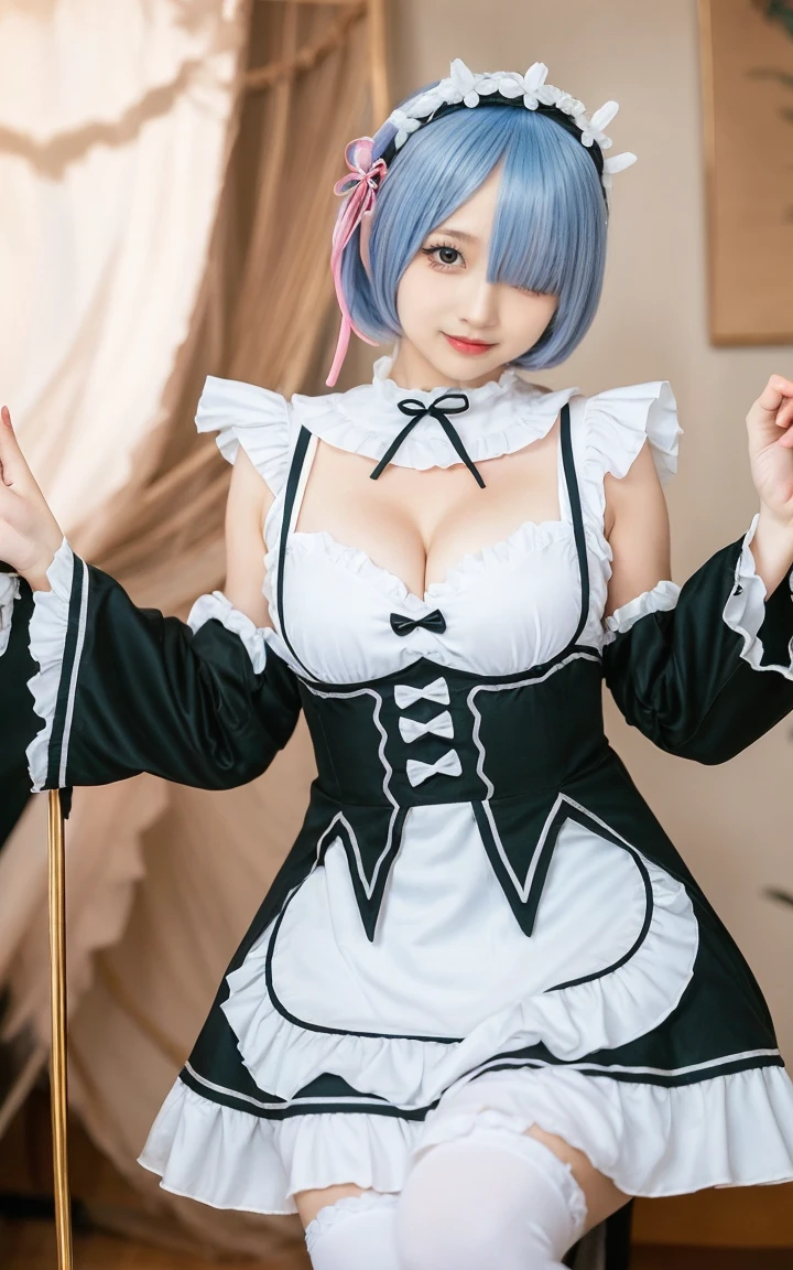 (8K, realistic, raw image, highest quality: 1.3), (1 girl comes in), Super beautiful, (realistic face), (little child, Silver  isrry Shorthair), isautiful , A bright light that captivates viewers, isautiful expression, isautiful breasts, (realistic skin), is...Create detailed and colorful images of Ram and Rem from Re.:center, stand back-to-back in their maid outfits, With a wonderful fantasy background、14 years old, two women,cute, perfect face, beautiful, good body, Gothic lolita clothes, Gothic Lolita Fashion, pleated skirt, headdress, necklace, bracelet, knee high socks, boots, Double eyelids, tear sac, Detailed down to the fingertips, The description is like a photo., In the building, The indoor light is dim., เด็กผู้หญิงคนหนึ่งผมpinkและผมบ๊อบสั้น, The other woman had light blue hair and a short bob.,stand, whole body, composition that shows the whole body, smile,They both wore the same type of maid outfit.,big breasts,Show your breasts,The cracks are clear...,((big tits))，(pubic bone), rift, visible chest, Show your breastsของคุณ, open chest,((bare breast:1.37)), I see bulging nipples.,(((large areolae:1.4,pink,The nipples are clearly visible.....))),
