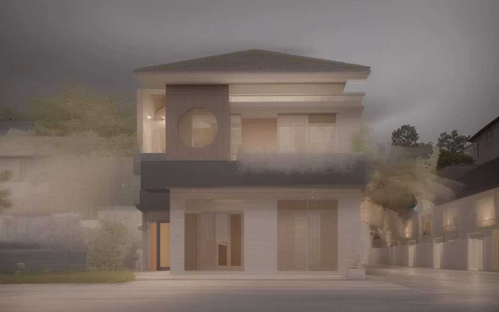 1 morden architect, main material by white wall and wood, 1large yard, 1 road runs in front of the house, (RAW photo, real, best quality, masterpiece:1.2), look morden minimalist, 1 road in front of the house, dynamic lighting:1.3, (hyper realistic, photo-realistic:1.2), high quality, (dark lighting:1.2), perfect lighting, archdaily, no human