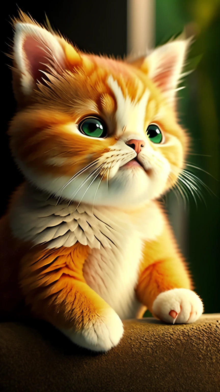 A 5-year-old orange tabby cat, ((Furry)), ((hyperrealism)), black and white patches. orange kitten with black and white highlights, Fur rugoso, wide, green eyes, Foto en perspectiva Frontal, thoughtful look, indoor environment, pet bath, Centered image, Foco nítido, volumetric lighting, good shading, espalhamento subsuperFicial, highly detailed, Realistic drawing style, sfw, ((Cinematic)), dramatic, (F