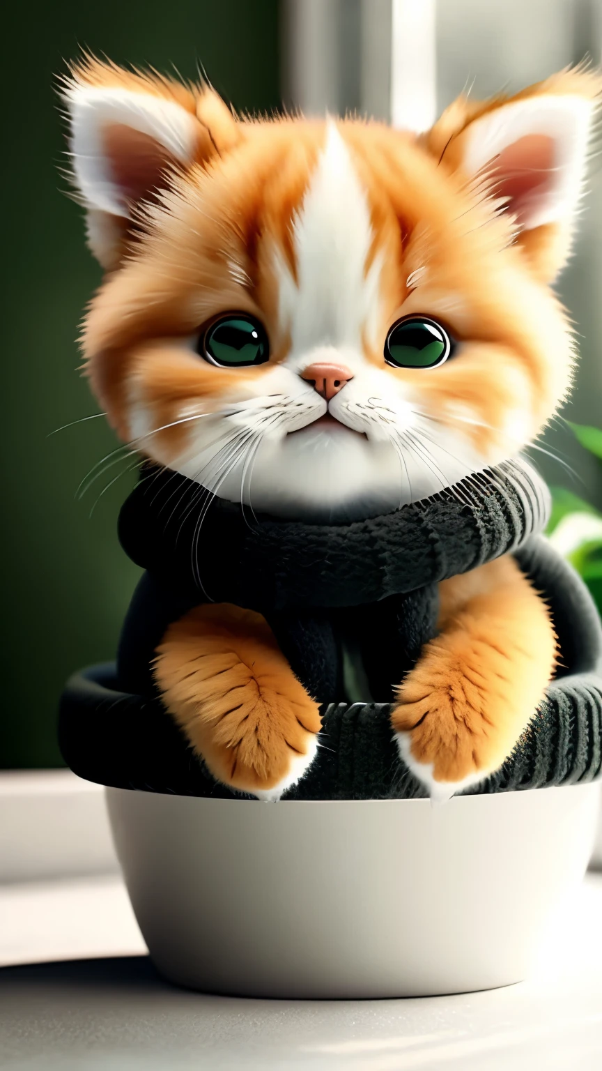 A 5-year-old orange tabby cat, ((Furry)), ((hyperrealism)), black and white patches. orange kitten with black and white highlights, Fur rugoso, wide, green eyes, Foto en perspectiva Frontal, thoughtful look, indoor environment, pet bath, Centered image, Foco nítido, volumetric lighting, good shading, espalhamento subsuperFicial, highly detailed, Realistic drawing style, sfw, ((Cinematic)), dramatic, (F