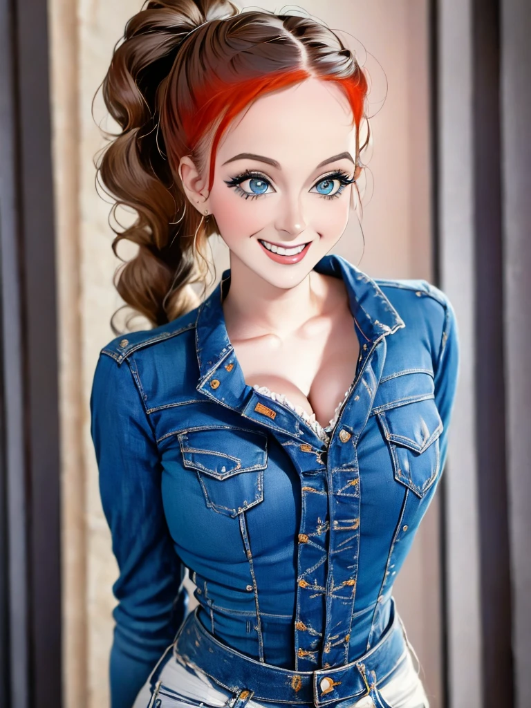 arafed photo of a woman with a ponytail and a jacket, in her early 20s, 1 9 4 0 s haircut, in her early 3 0, 1940s, 1 9 4 0 s, young dolly parton, ww2 era, by Albert Welti, circa 1940s, 1940's photography