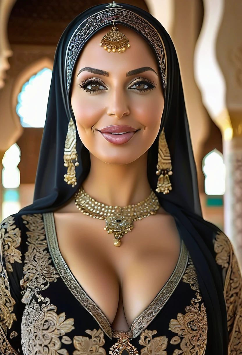 top quality, masterpiece, 8k, realistic, graphic, natural light, slutty beautiful Arabic mature lady , 45yo,beautiful lady looking at camera, very detailed face and skin texture, very detailed eyes, Arabic traditional wedding wear , hijab , mosque , beautiful hair, (symmetrical hair length), (straight hair), huge saggy tits , open mouth ,dark skin ,look like Alyssa Arce mosque , beautiful hair, (symmetrical hair length), (straight hair), huge saggy tits , open mouth ,dark skin , Look like Maitland Ward

