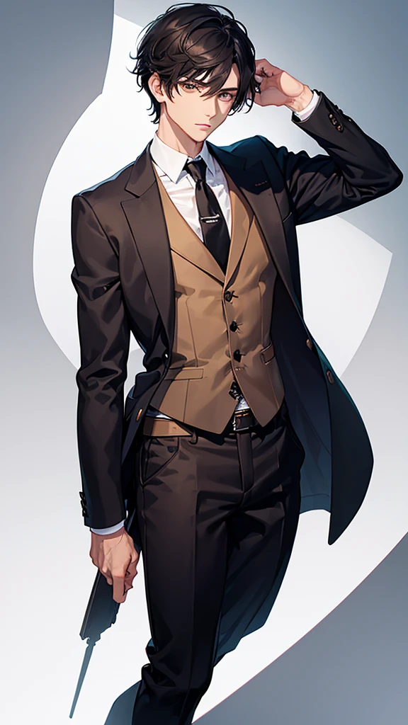 Man, elegant, short black hair, brown eyes , silky hair , 20 years, Rough man, very short Hair, Man, 