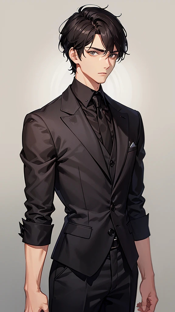 Man, elegant, short black hair, brown eyes , silky hair , 20 years, Rough man, very short Hair, Man,