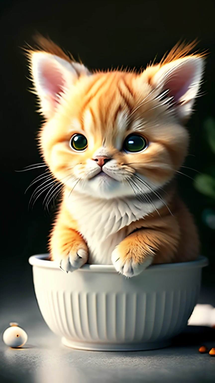 A 5-year-old orange tabby cat, ((Furry)), ((hyperrealism)), black and white patches. orange kitten with black and white highlights, Fur rugoso, wide, green eyes, Foto en perspectiva Frontal, thoughtful look, indoor environment, pet bath, Centered image, Foco nítido, volumetric lighting, good shading, espalhamento subsuperFicial, highly detailed, Realistic drawing style, sfw, ((Cinematic)), dramatic, (F