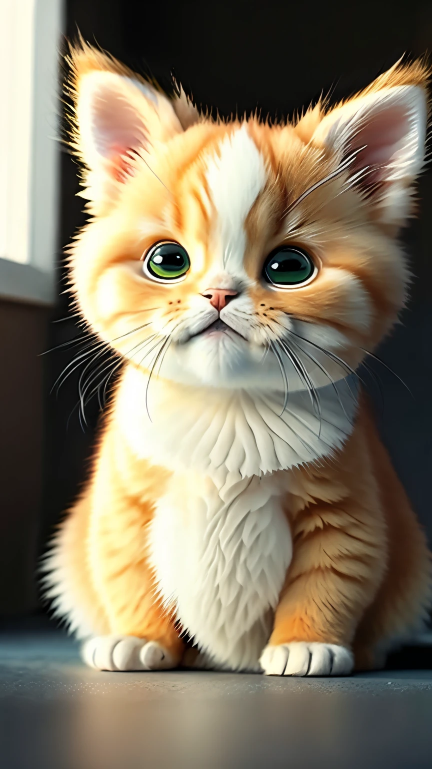 A 5-year-old orange tabby cat, ((Furry)), ((hyperrealism)), black and white patches. orange kitten with black and white highlights, Fur rugoso, wide, green eyes, Foto en perspectiva Frontal, thoughtful look, indoor environment, pet bath, Centered image, Foco nítido, volumetric lighting, good shading, espalhamento subsuperFicial, highly detailed, Realistic drawing style, sfw, ((Cinematic)), dramatic, (F
