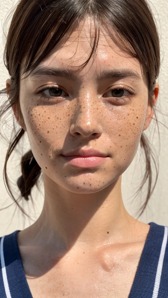 Woman with freckles on face and body