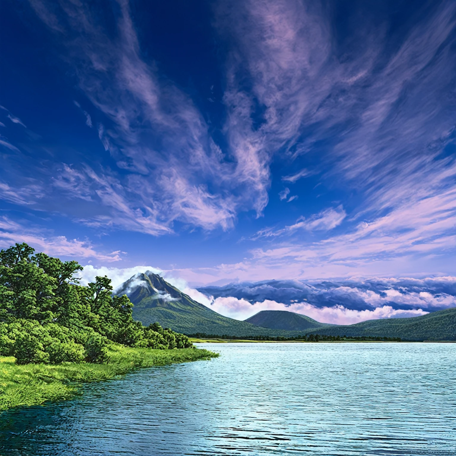 Summer sky (Painterly style), Realistic, highly Realistic, Attention to detail, breathtakingly Realistic, High contrast realism, High Saturation Realism, Vibrant colors, Dramatic lighting, Fascinating landscape, Persuasive storytelling, Atmospheric scene, Captivating visuals, Intricate details, Strong emotions, Heavenly Beauty, A dreamlike world