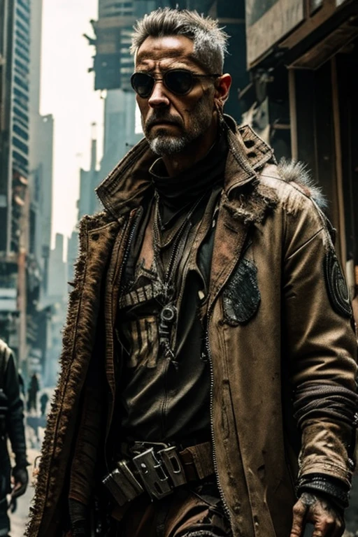 cyberpunk, Scavenger, man, dressed in rags