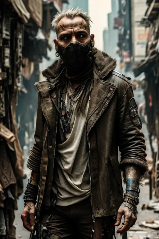 cyberpunk, Scavenger, man, dressed in rags