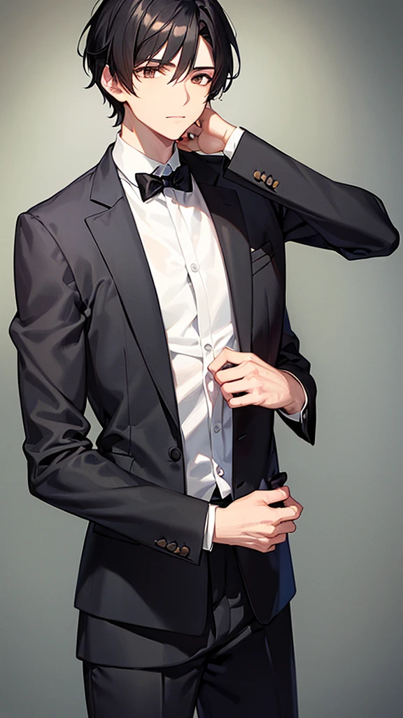 Man, elegant, short black hair, brown eyes , silky hair , 20 years, Rough man, very short Hair, Man, 