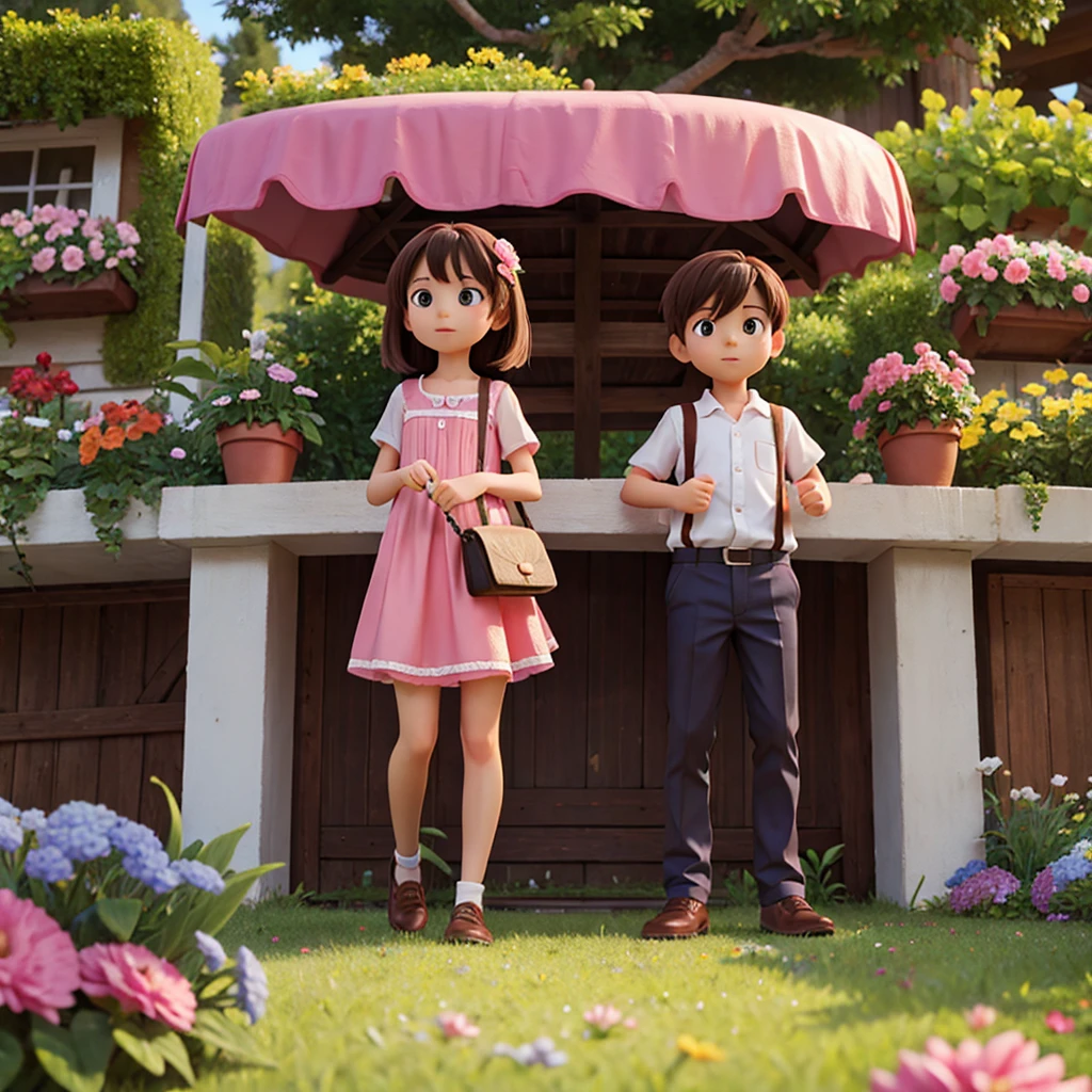 Girl and boy in the flower park