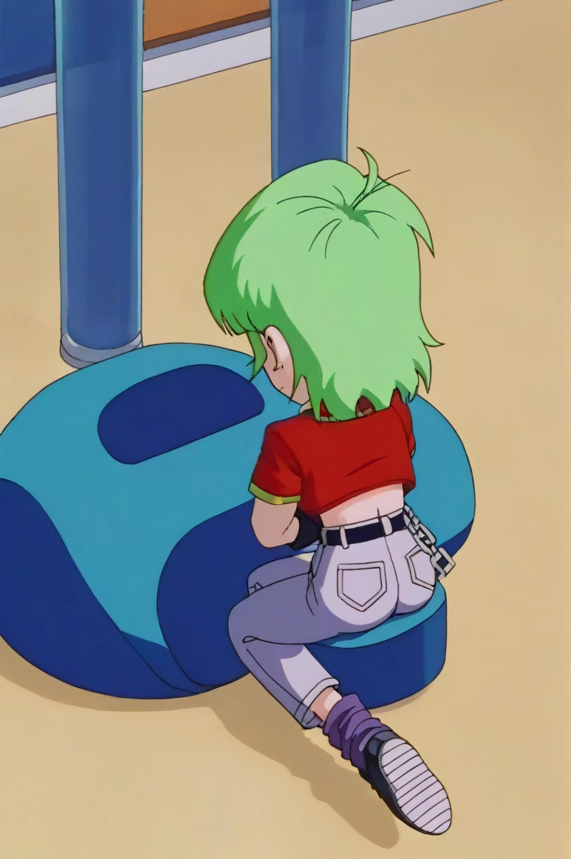 fountain_cheered up, score_9, score_8_above, score_7_above, cheered up screencap,8k, absurd resolution,
Pan \(Dragon Ball\), 1 girl, Alone, looking at the viewer, short hair, hits, black fur, session, whole body, short sleeves, sneakers, black gloves, golden ornaments, loose socks, belt, blue bag, black shoes, black eyes, chain, crossed arms, crossed legs, schoolbag, denim, Red shirt, orange scarf, retro artStyle, female , grey Pants, Waist bag, purple tights, Shoe soles, v shaped eyebrows, from below, rock, diaphragm, clavicle, 1990s \(Style\), showing buttocks, sexy body, medium breasts, scanty clothes