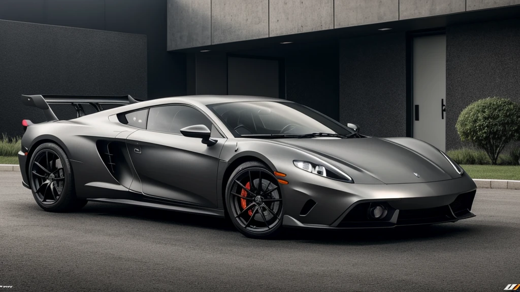 realist, a car with a classic silhouette, modern with elements from the 70s, light, aggressive, speeds up, deportivo, careers, elegant, low suspension, matte dark gray color, italian, German, 2024