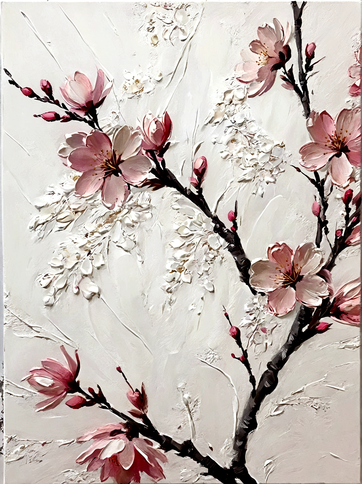 Cherry blossoms,color,Perfect proportion,vanilla,bright,White background,real,emotion,Thick textured paint,