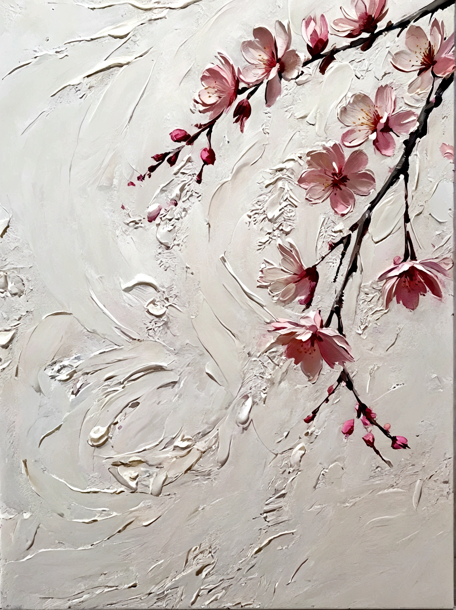 Cherry blossoms,color,Perfect proportion,vanilla,bright,White background,real,emotion,Thick textured paint,