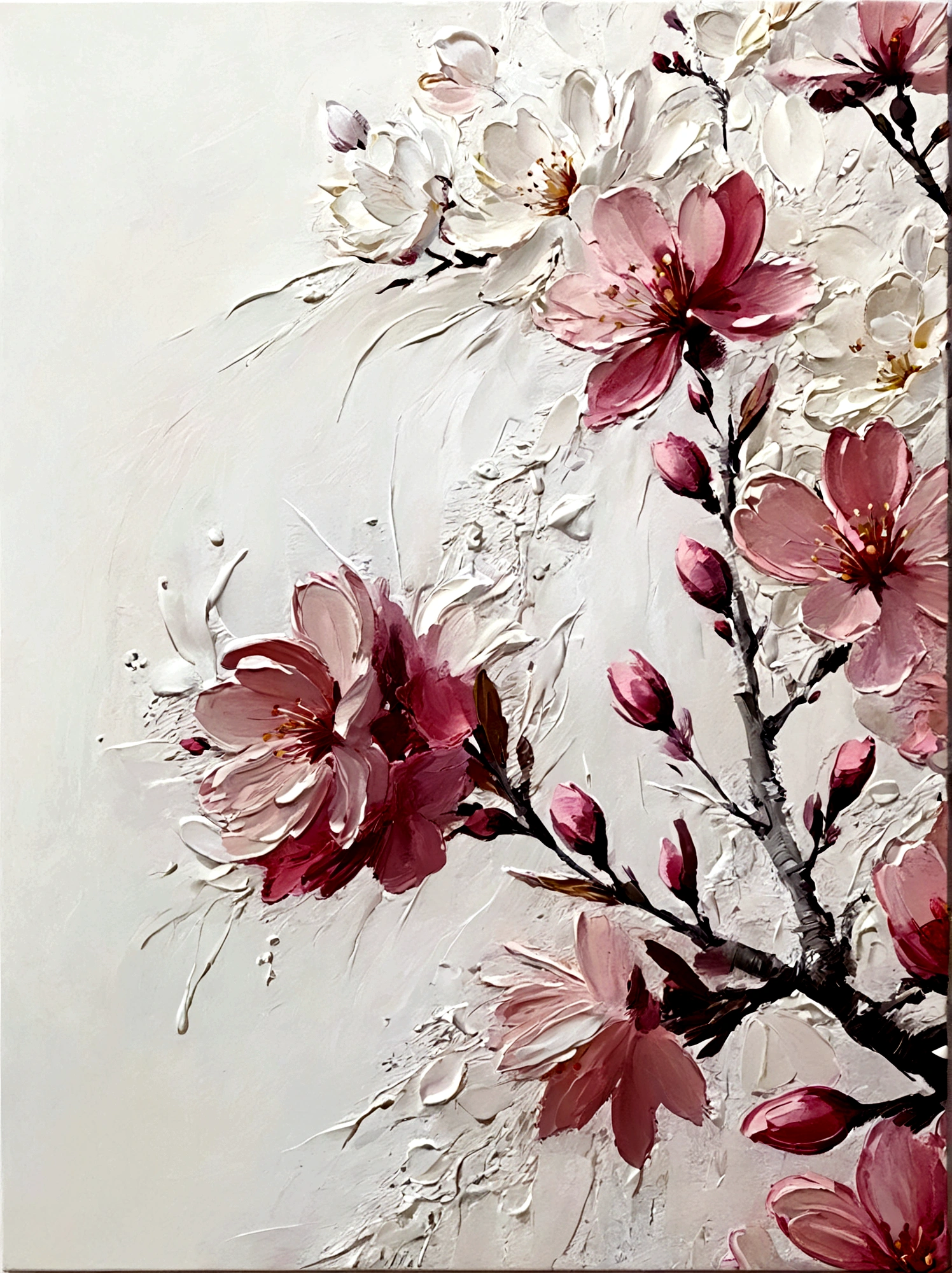 Cherry blossoms,color,Perfect proportion,vanilla,bright,White background,real,emotion,Thick textured paint,