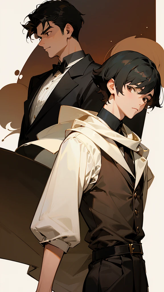 Man, elegant, short black hair, brown eyes , silky hair , 20 years, Rough man, very short Hair, Man, 