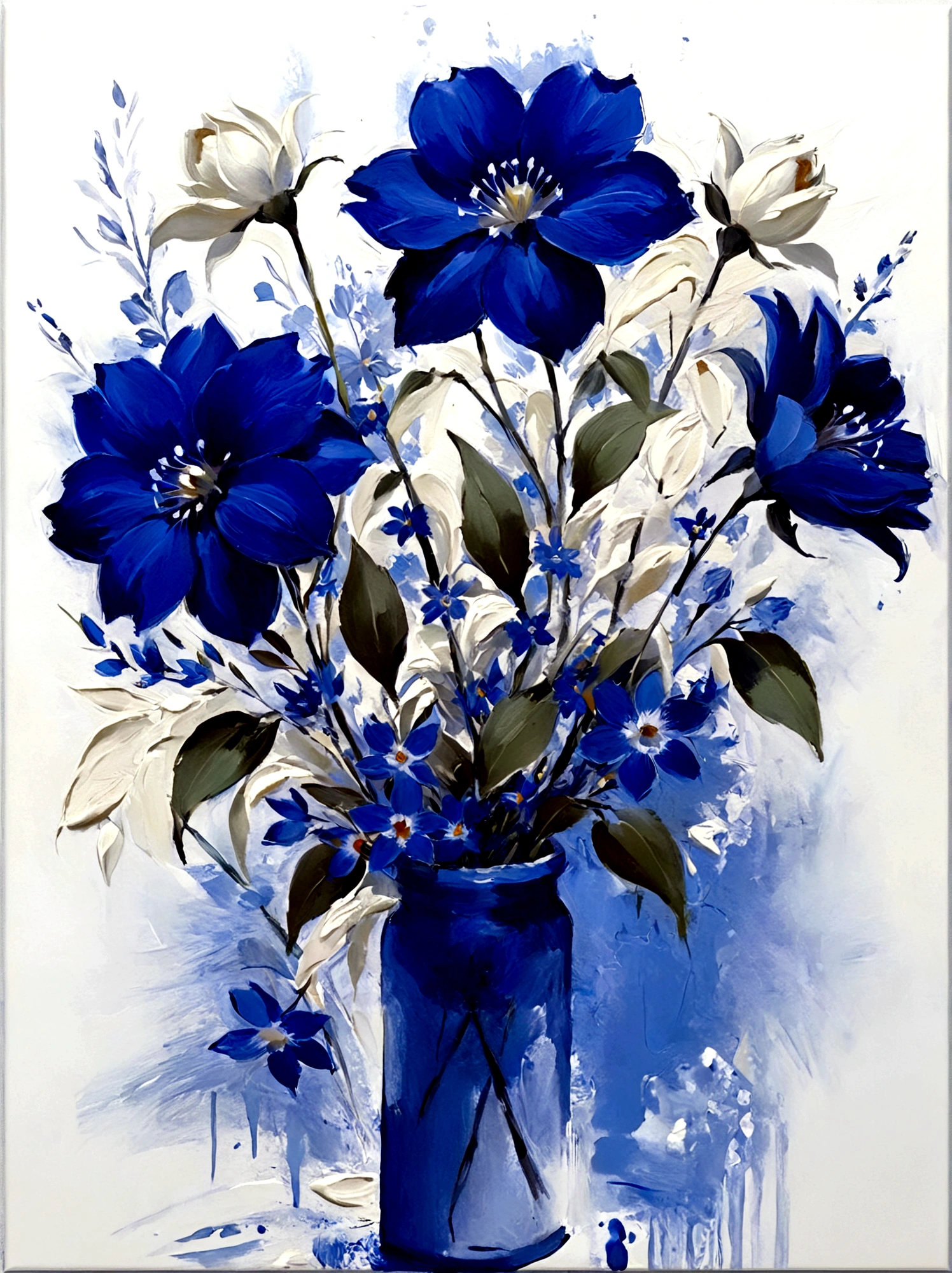 Blue flowers,color,Perfect proportion,vanilla,bright,White background,real,emotion,Thick textured paint,