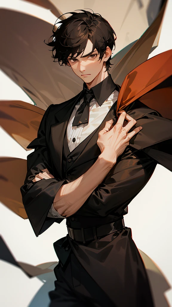 Man, elegant, short black hair, brown eyes , silky hair , 20 years, Rough man, very short Hair, Man, 