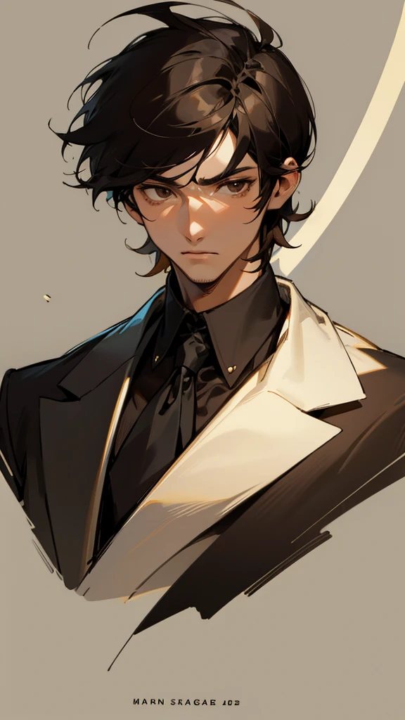 Man, elegant, short black hair, brown eyes , silky hair , 20 years, Rough man, very short Hair, Man,
