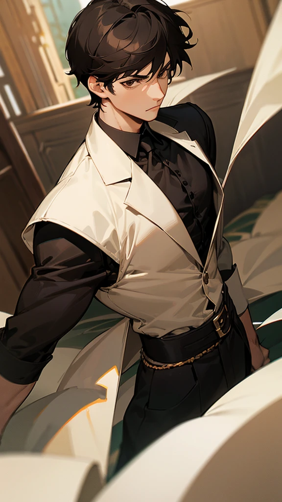 Man, elegant, short black hair, brown eyes , silky hair , 20 years, Rough man, very short Hair, Man,