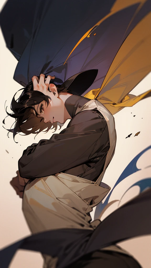 Man, elegant, short black hair, brown eyes , silky hair , 20 years, Rough man, very short Hair, Man,