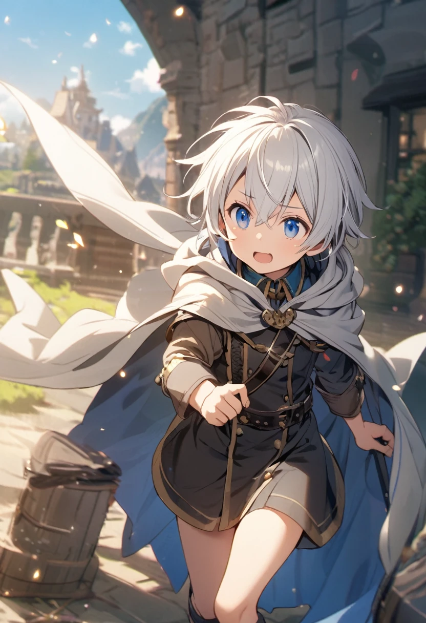 Chico, White hair, blue eyes, and cape