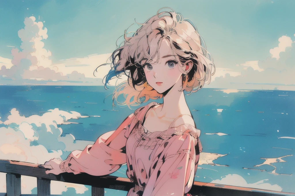Upper Body、1 female、Highest quality、14k、The wind is blowing、One female。White camisole、sunset、Skyscraper、Transmission lines、pedestrian crossing、Female alone、signboard、((((Mysterious目)))、(((Mysterious)))、Different hair colors、Detailed Hair、Detailed Background、Highest quality、Light Lighting、Backlight、dim、cloud、front、(((Overhead shot)))、Seeing the backlight of the audience、dim、cloud、frontの顔、Looking at the audience、Various hairstyles、Very beautiful woman、noble、Apartment balcony、Mr.々From an angle