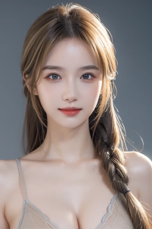 (Masterpiece:1.3), (8k, photorealistic, raw photography, Superior image quality: 1.4), Japanese high school girls、(Random hairstyles:1.2)、chest neckline:1.2、Super detailed face、eye of detail、double eyelid、Gather your chest、sharp focus:1.2、Pretty Woman:1.4、light blonde hair、premium、Masterpiece、超High resolution、(photorealistic:1.4)、Professional and highly detailed lighting smile.、Loose and light knitwear、shoulder out、slender、serious facial expression、short light blonde hair、Fatal position and gray eyes 