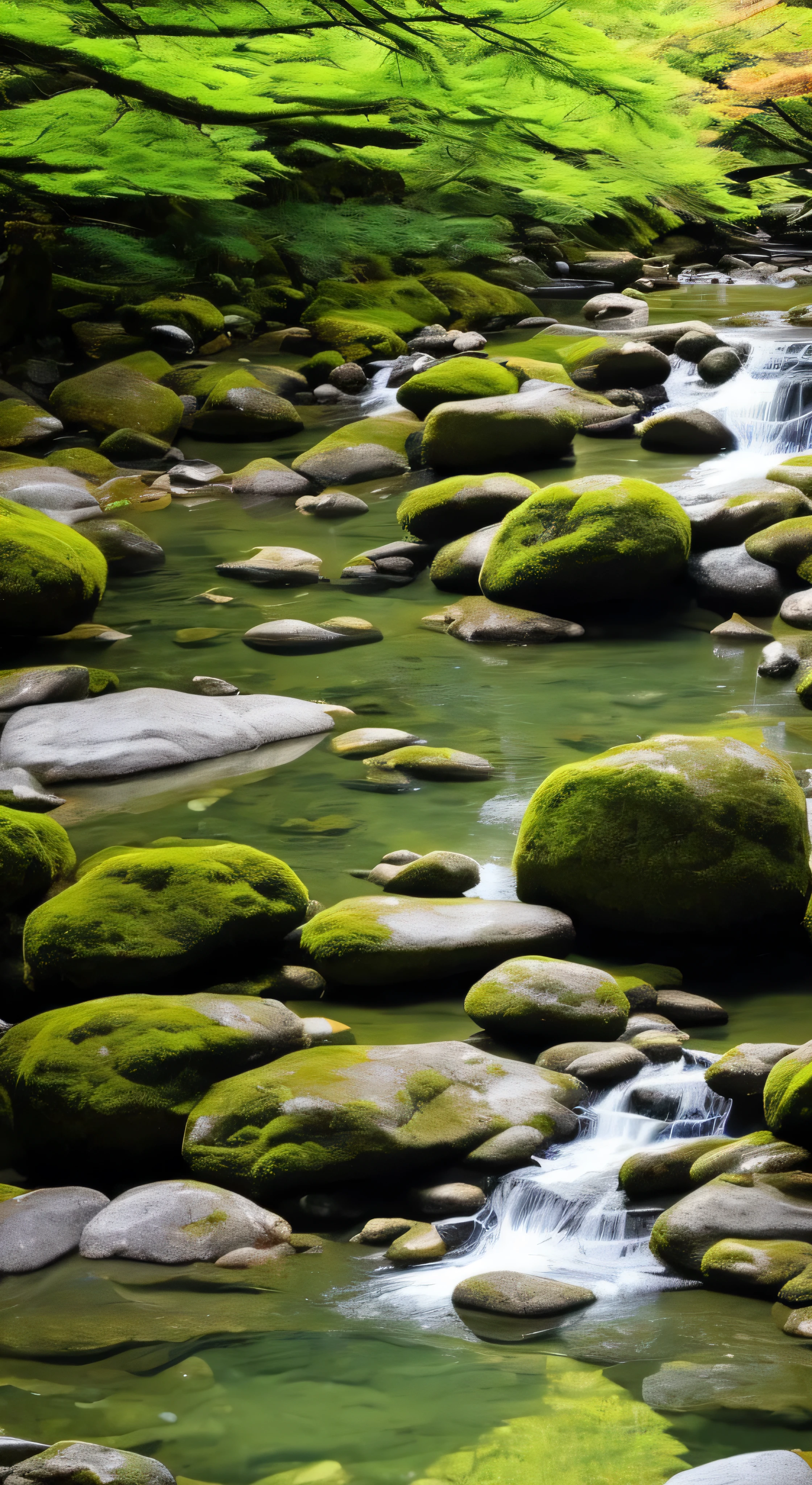 with high definition images，The gentle beauty of the images makes it seem as if you can hear the babbling of the Misuzu River inside the Ise Shrine.，The water is crystal clear，The beauty of the river。It&#39;s flowing slowly