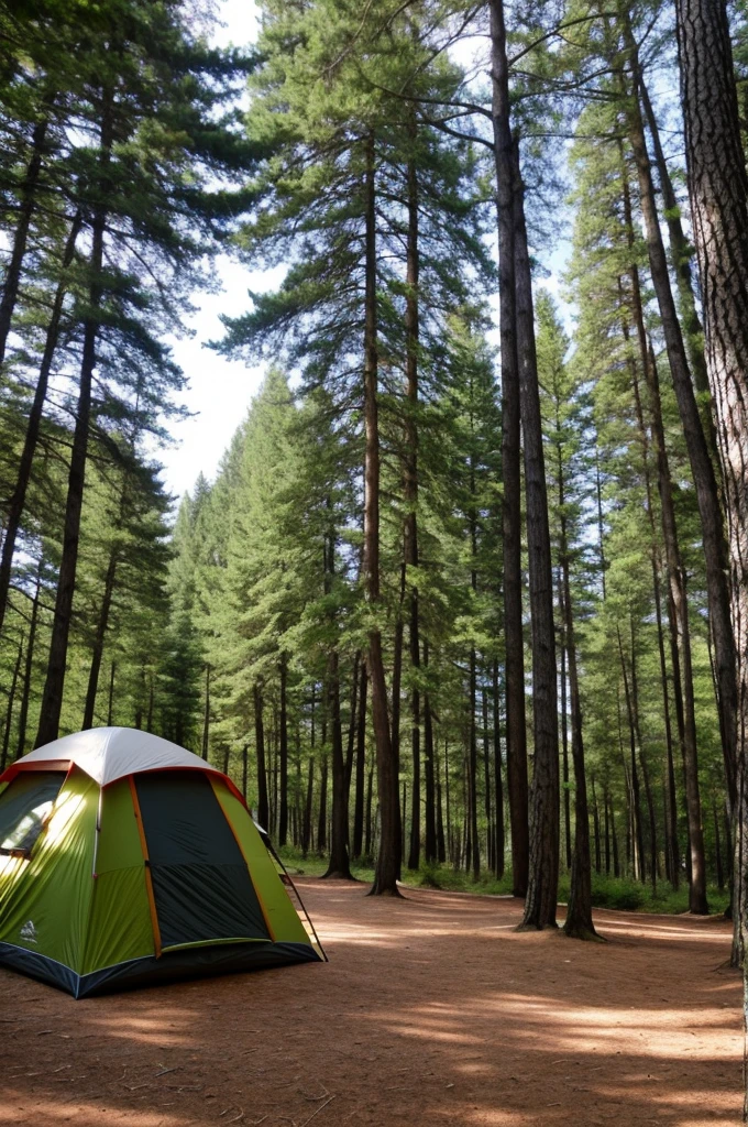 One Comfy tent. Camping area, woods 

