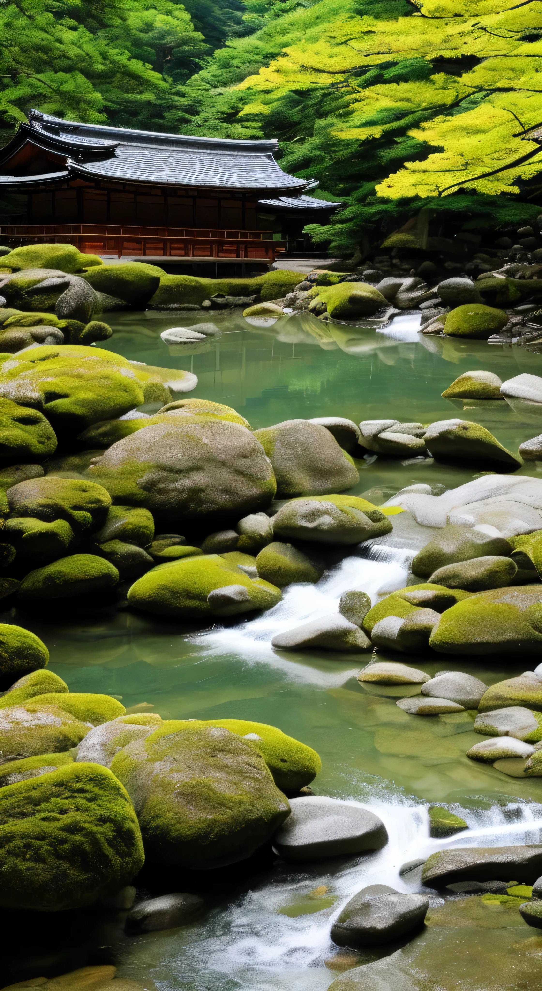 with high definition images，The gentle beauty of the images makes it seem as if you can hear the babbling of the Misuzu River inside the Ise Shrine.，The water is crystal clear，The beauty of the river。It&#39;s flowing slowly