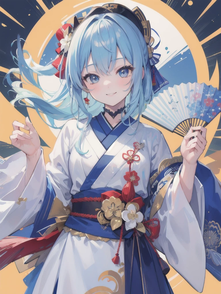 ((masterpiece, best quality)),4k, High detail, HoshimachiSuisei, smile, close-up, fan handle